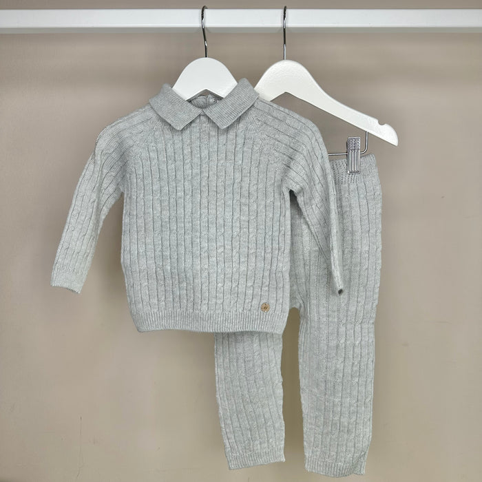 Grey Cable Knit Polo Tracksuit