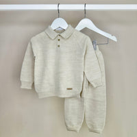 Beige Knitted Polo Tracksuit