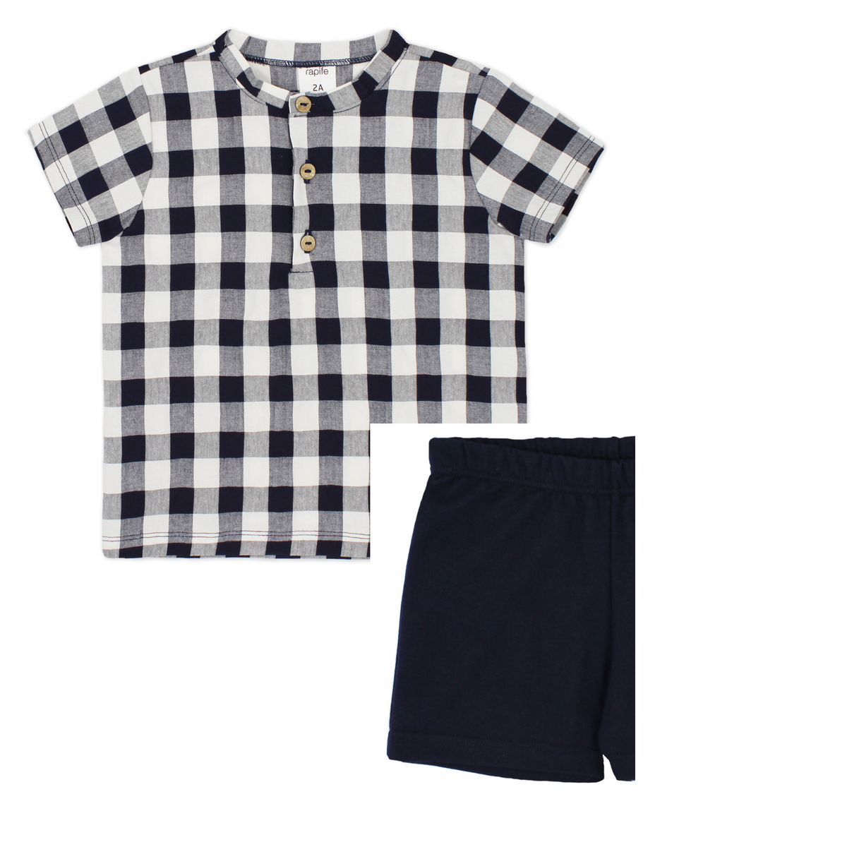 Navy Gingham Shirt & Shorts Set