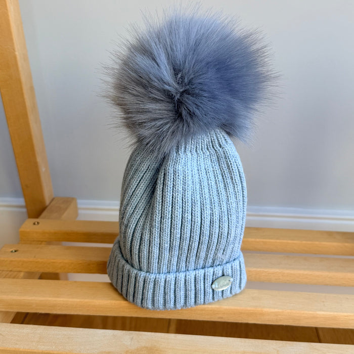 Blue Knitted Hat With Pom