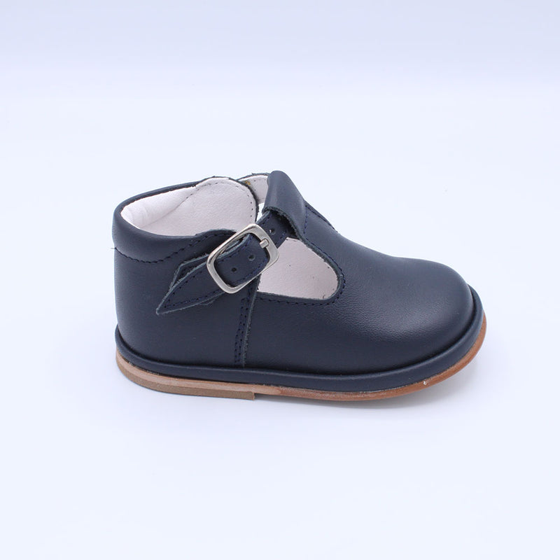 Fernando Navy Leather T Bar Shoes