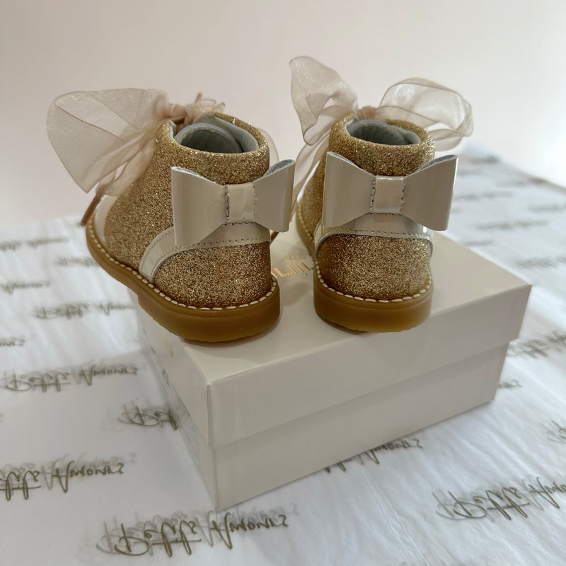 Gold Glitter Boots With Organza Bow