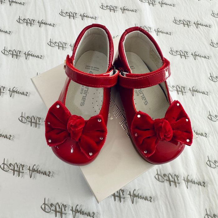 Red Patent High Top Shoes With Velvet Bow