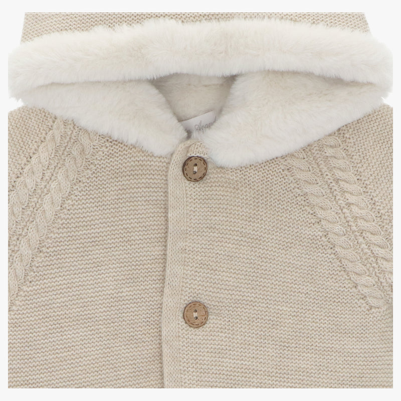 Beige Knitted Pramsuit With Faux Lining