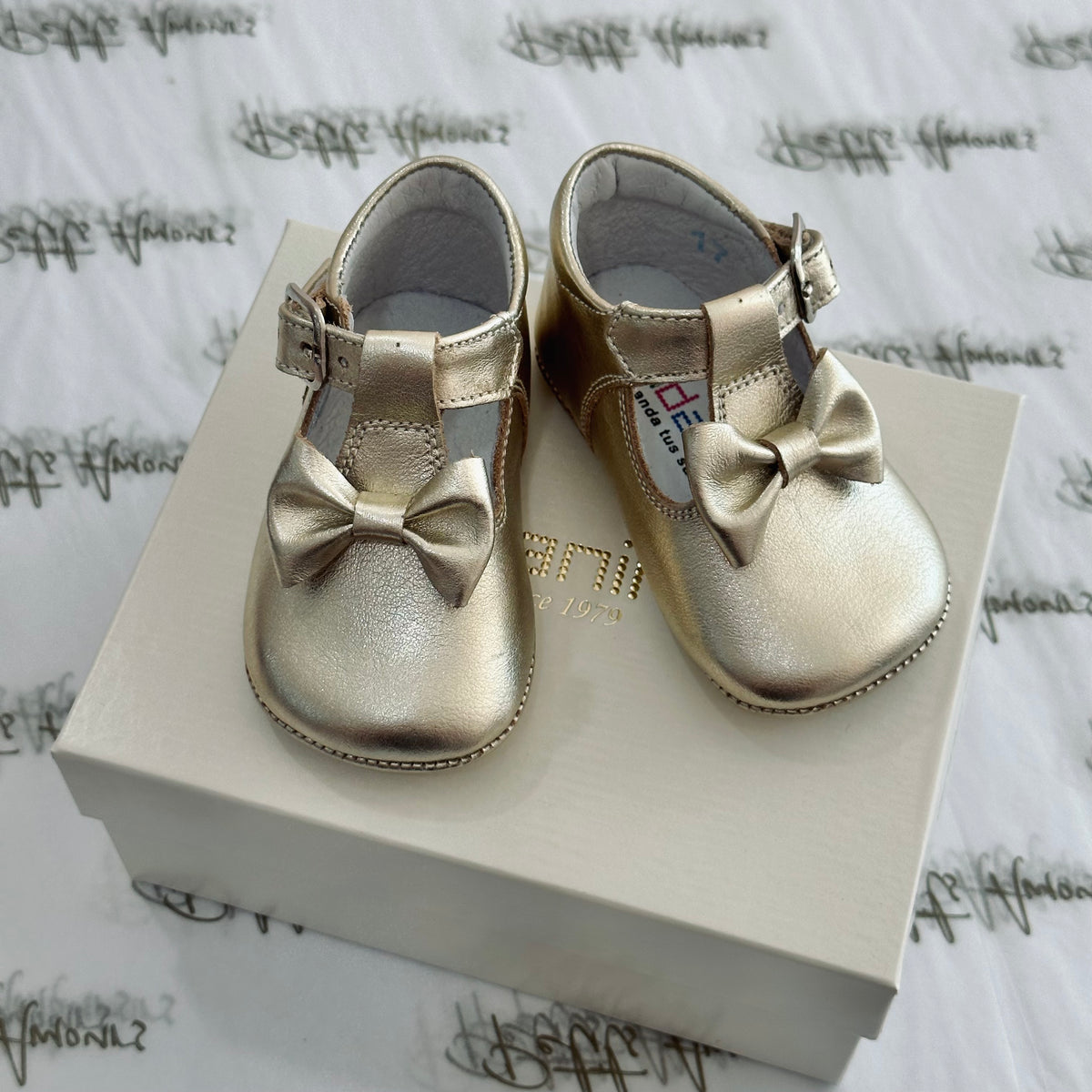 Gold Bow Pram Shoes