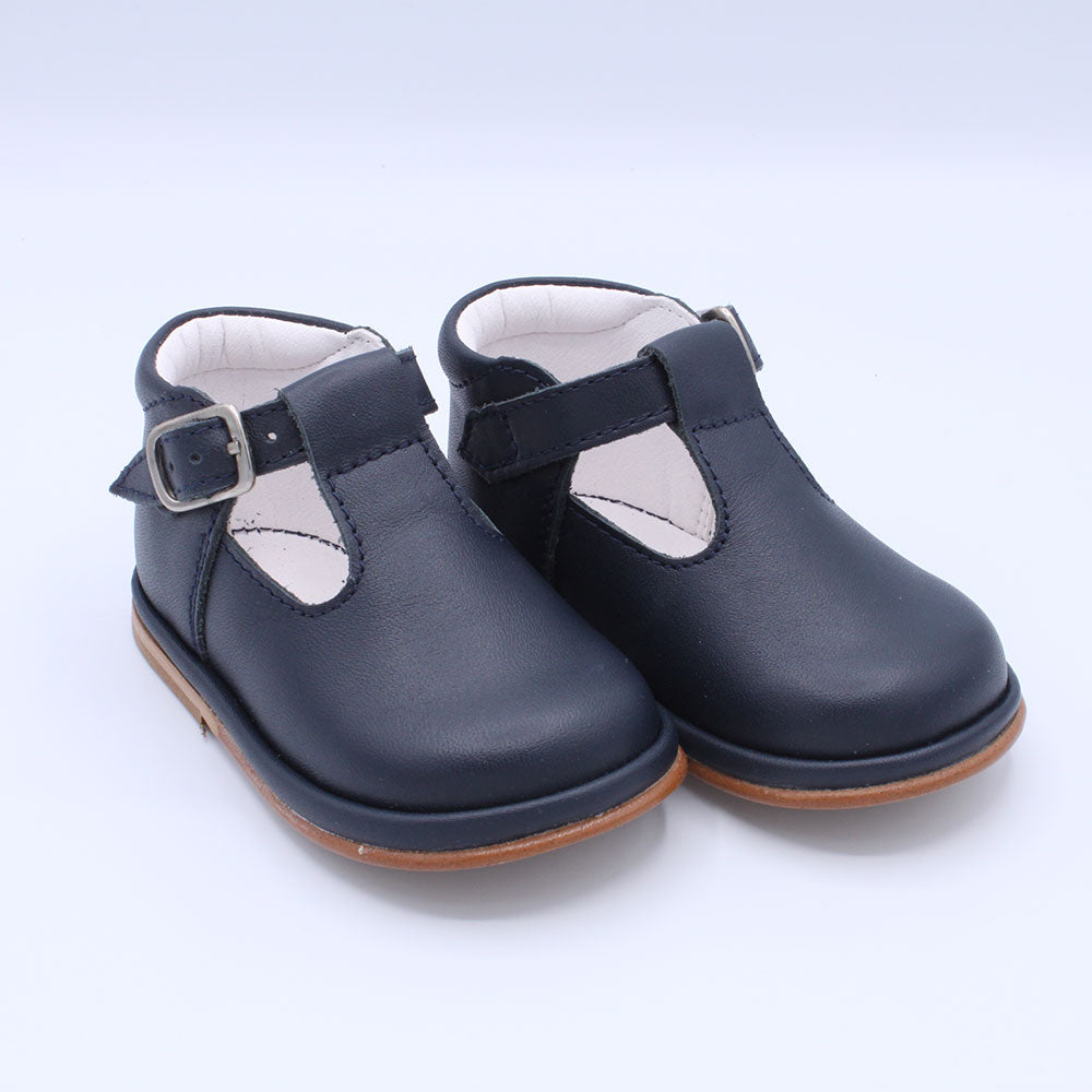 Fernando Navy Leather T Bar Shoes