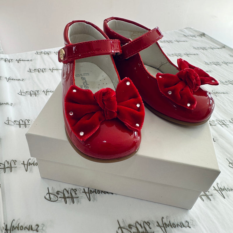 Red Patent High Top Shoes With Velvet Bow
