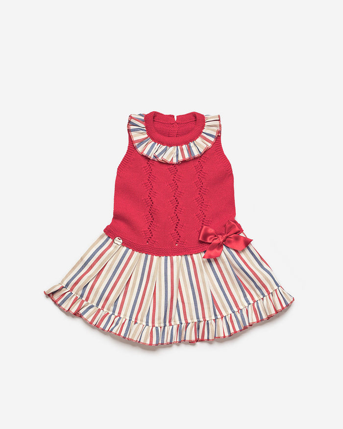 Red Half Knit Stripe Dress