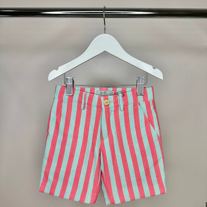 Green & Coral Striped Shorts