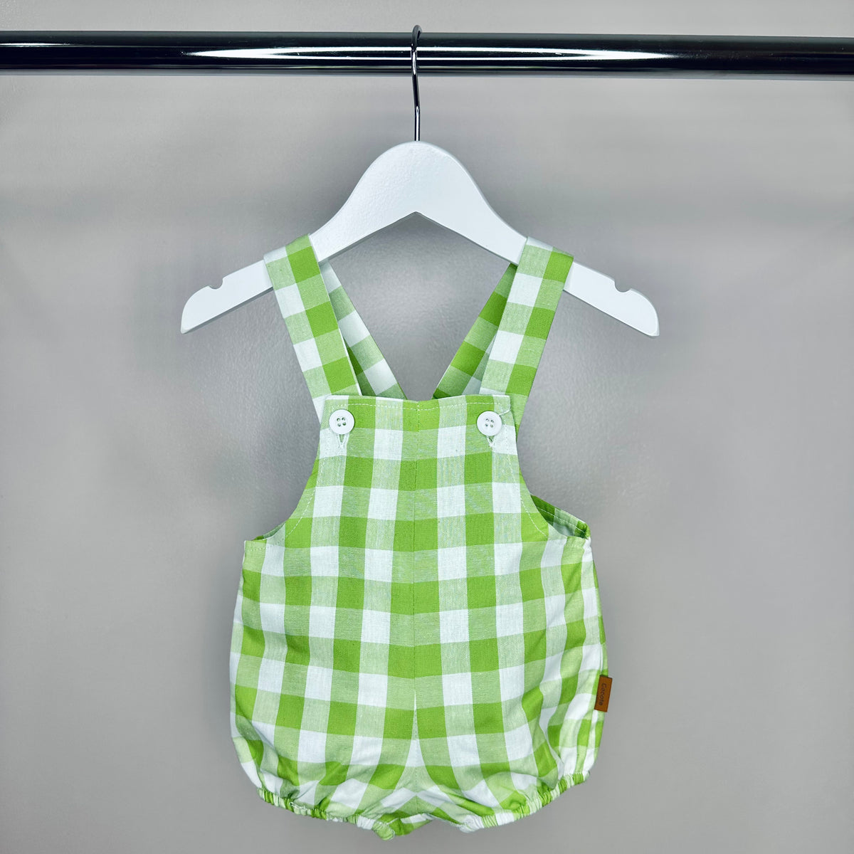 Lime Green Gingham Dungaree Romper