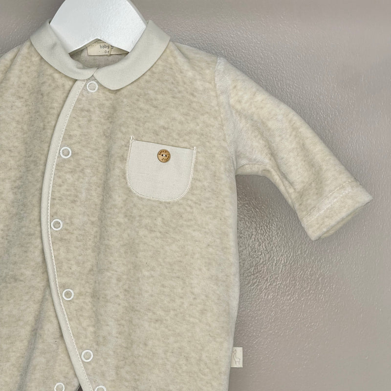 Exclusive Boys Beige Velour Babygrow