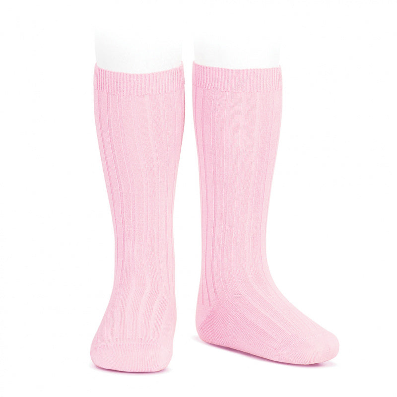 Pale Pink Ribbed Knee High Socks