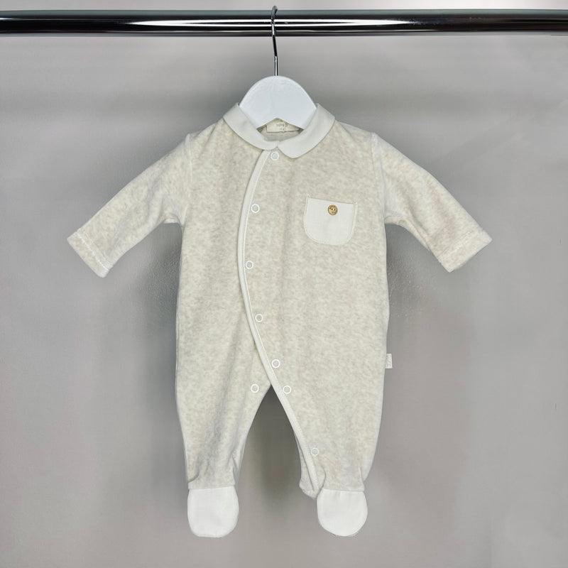 Exclusive Boys Beige Velour Babygrow