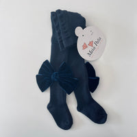 Navy Spike Winter Tights With Double Velvet Bow