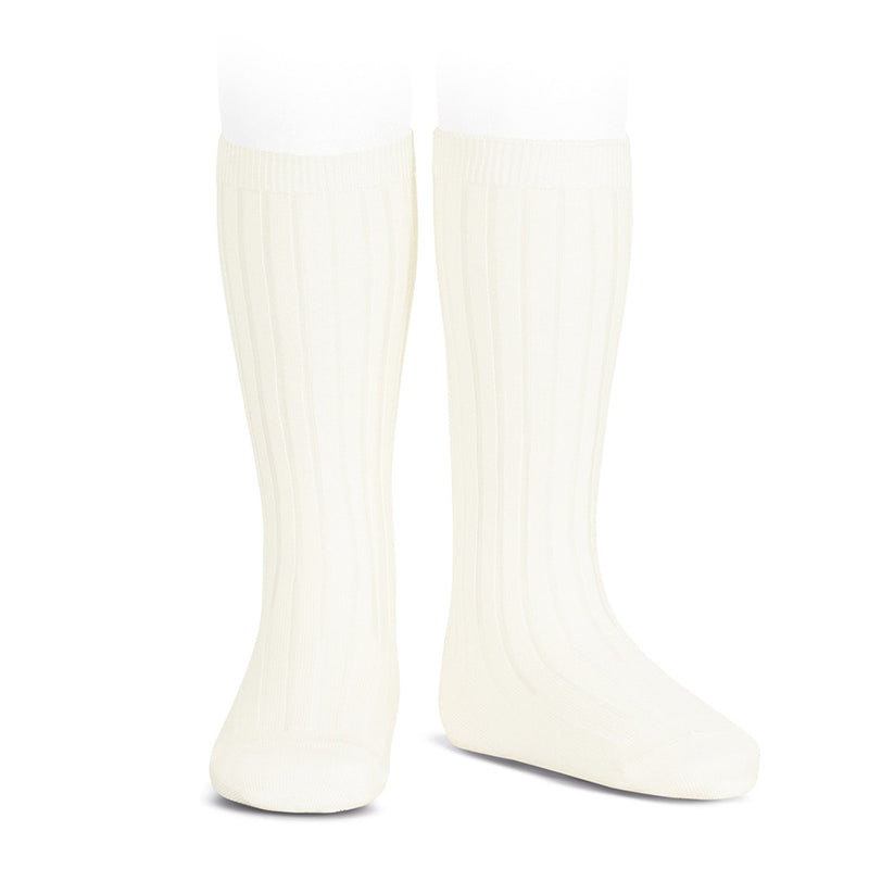 Cream Ribbed Knee High Socks