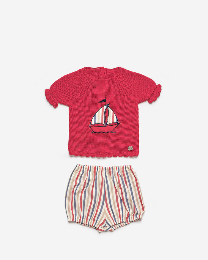 Red Sail Boat Knitted Set