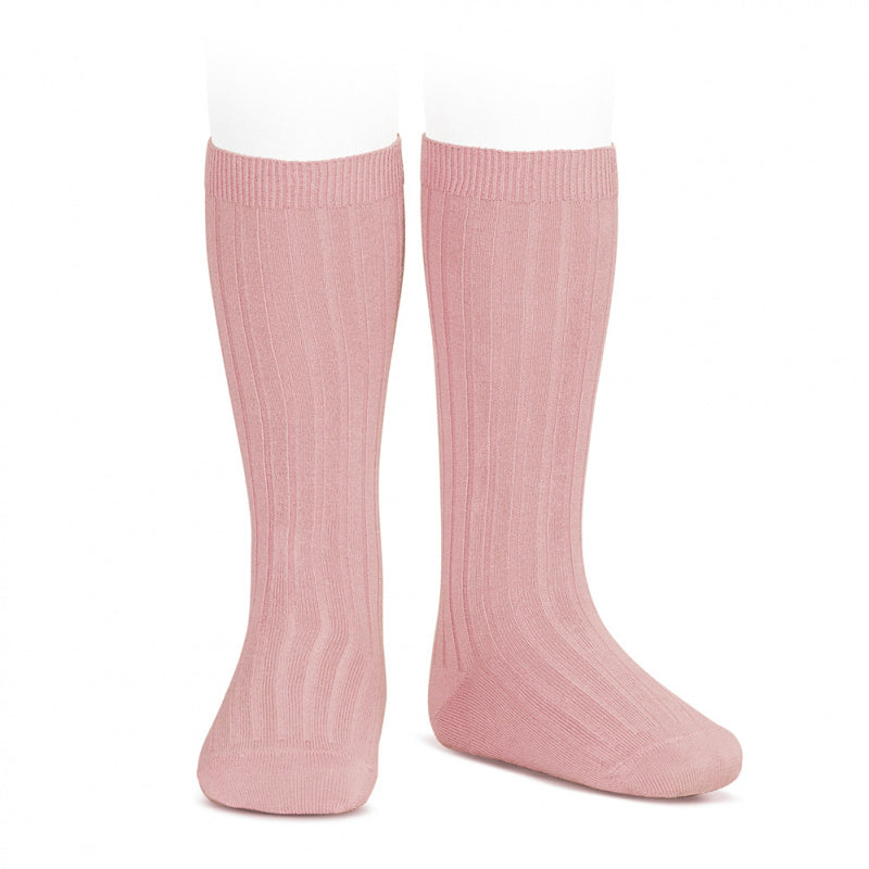 Rose Pink Ribbed Knee High Socks