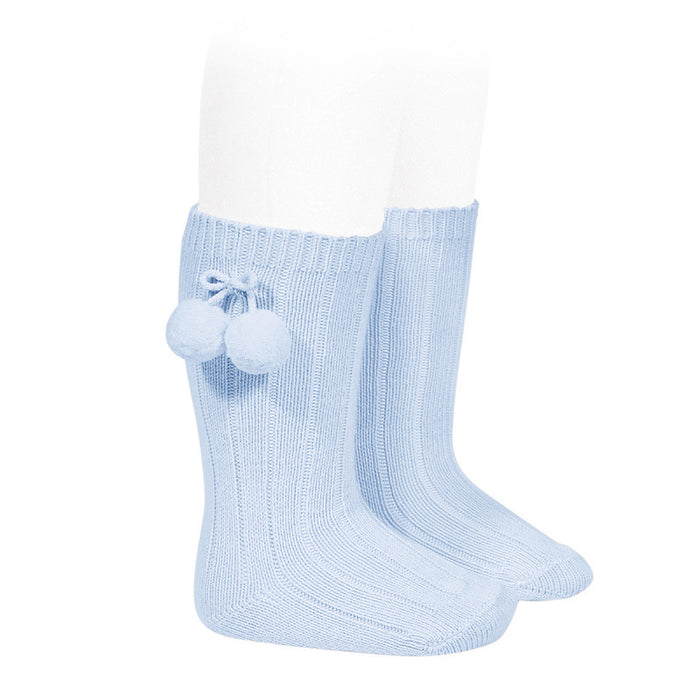 Blue Pom Pom Socks